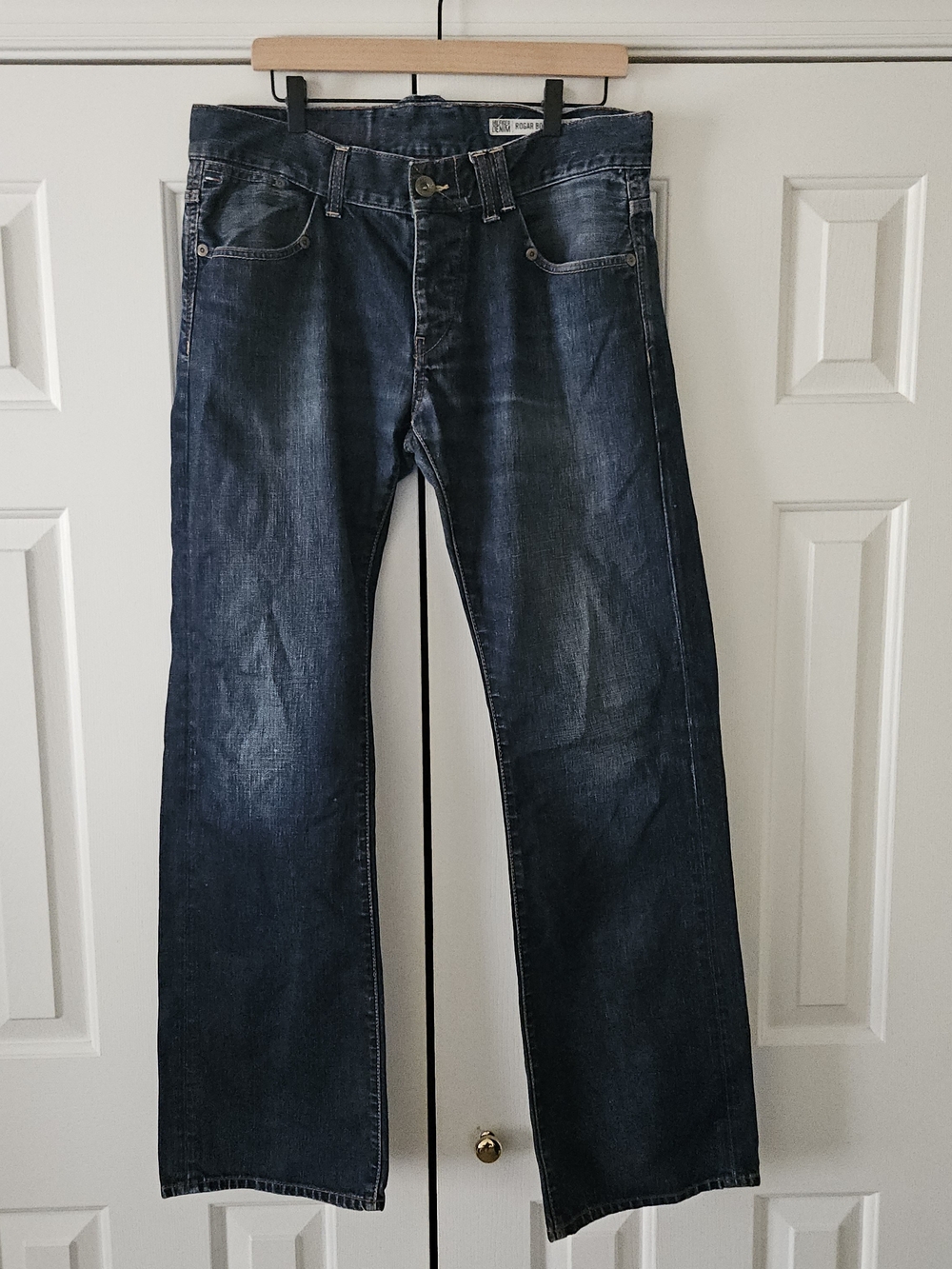 Tommy Hilfiger Denim Rogar Bootcut Men's Jeans Button Fly Blue Dark Wash 34x33.